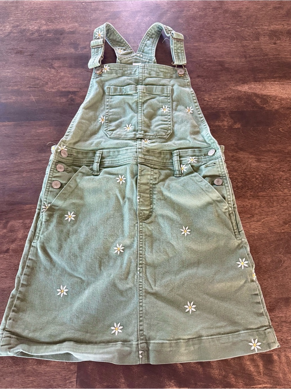 Green Daisy Embroidered Girls' Overall Dress Size XL